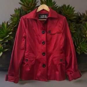 Lisa international cranberry shiny Button Up coat Women’s Size M Medium
